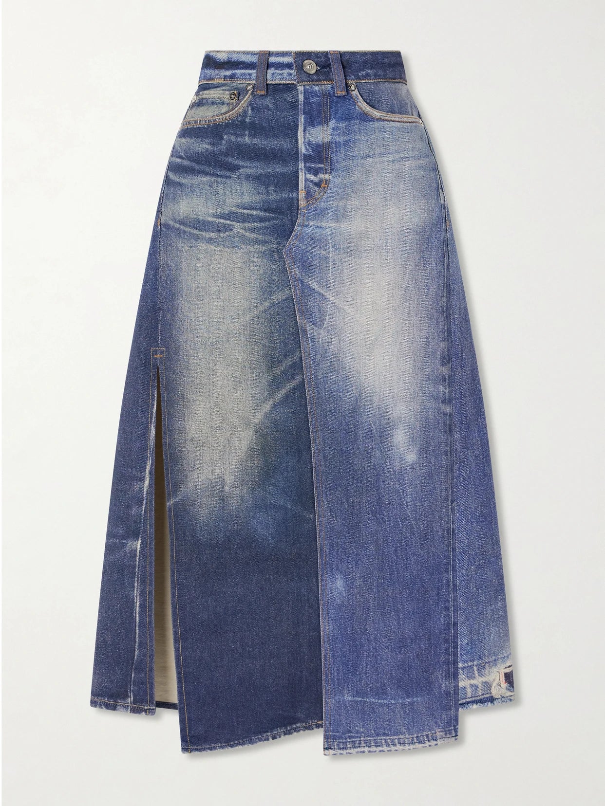 Image of Jeans. Product name - Craft Denim Midi Skirt in Mid denim colour by brand - Our Legacy
