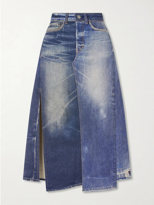 Image of Jeans. Product name - Craft Denim Midi Skirt in Mid denim colour by brand - Our Legacy