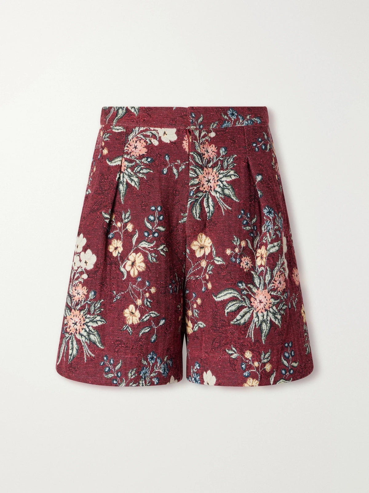 Agua by Agua Bendita Nostalgia Pleated Floral-jacquard Cotton-blend Shorts