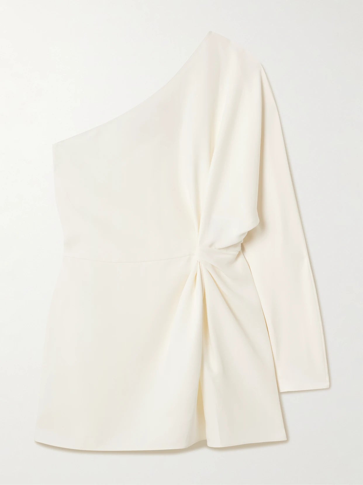 Image of a model wearing Tops. Product name - Asymmetric One-shoulder Silk-cady Top in Cream colour by brand - Valentino Garavani