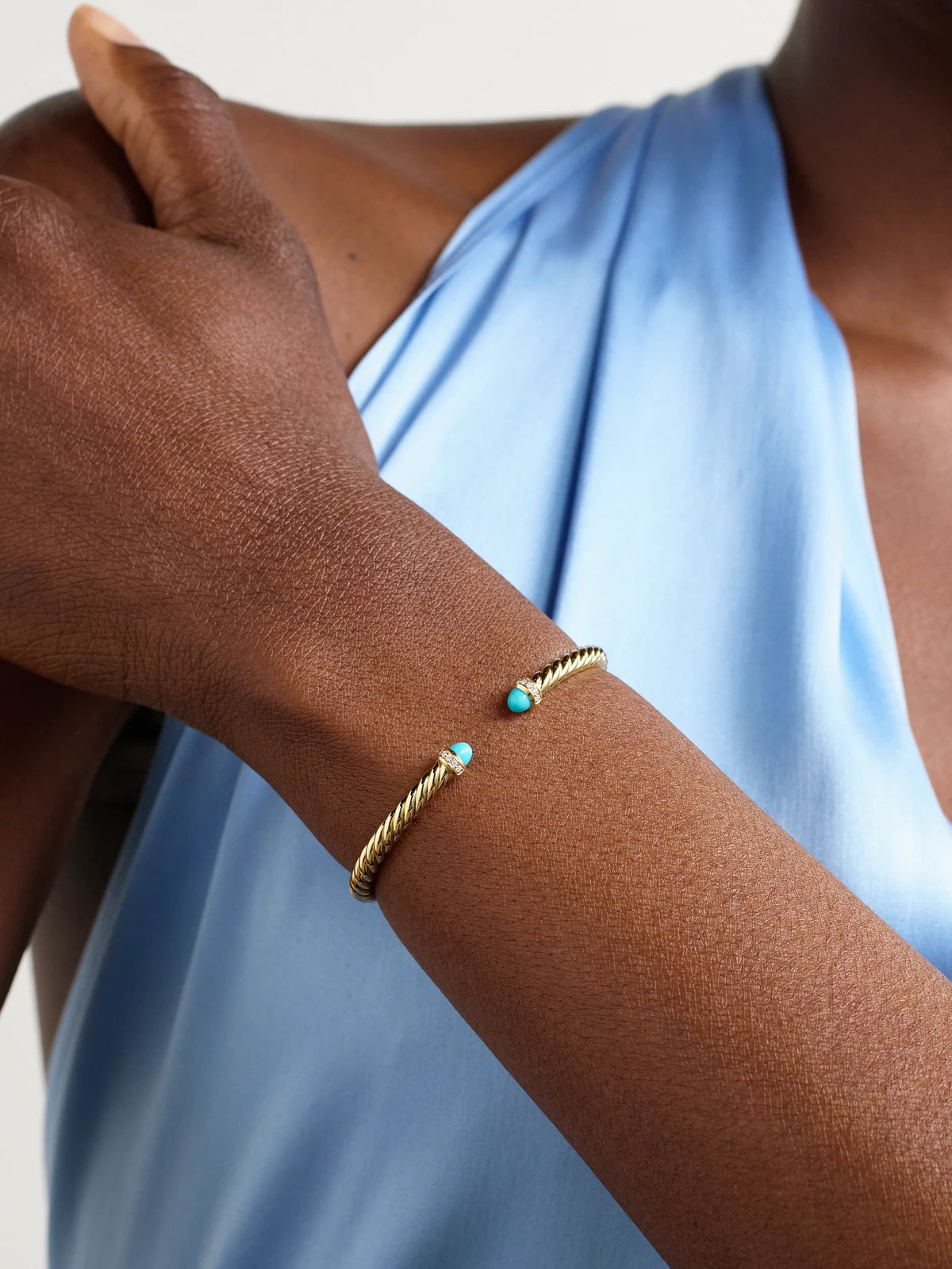 Image of Bracelets. Product name - Cablespira Flex 18-karat Gold, Turquoise And Diamond Cuff in Multi colour by brand - David Yurman