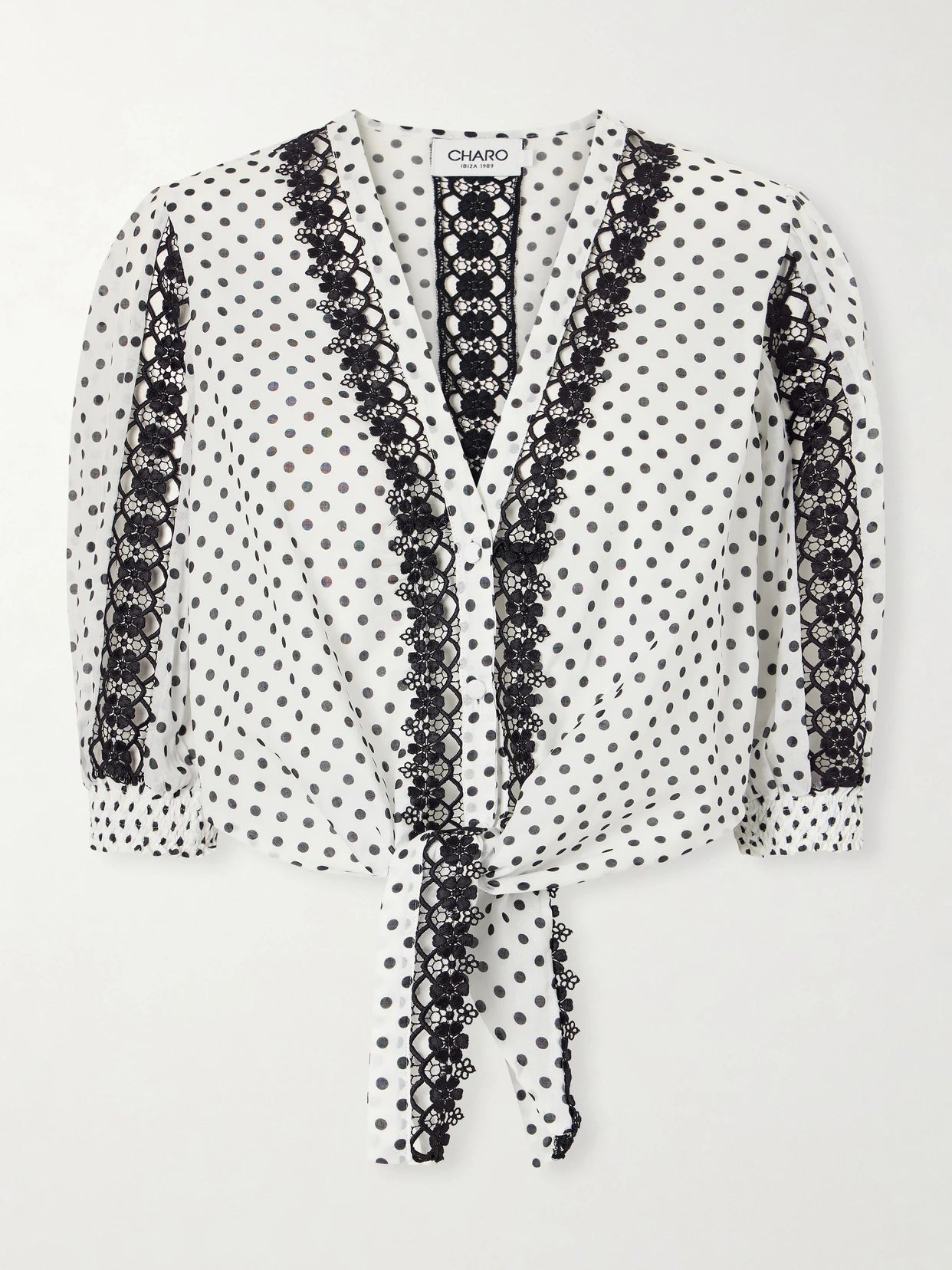 Olivar Knotted Guipure Lace-trimmed Polka-dot Cotton-blend Voile Blouse