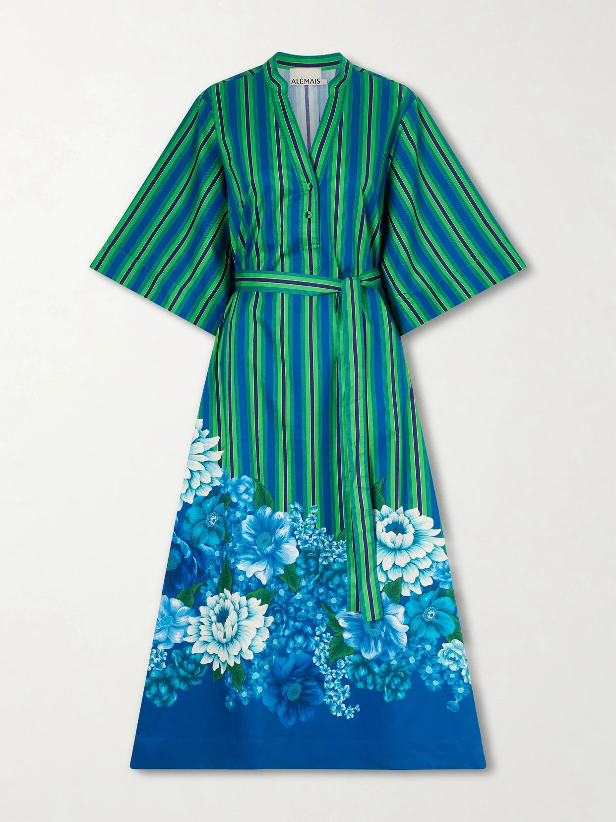 Margo Belted Striped Floral-print Organic Cotton-poplin Midi Dress