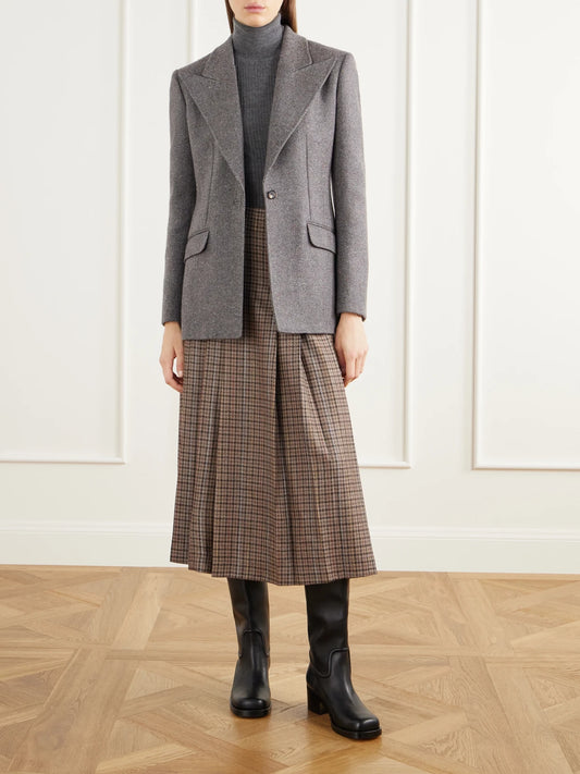 Image of Coats & Jackets. Product name - Leiva Houndstooth Wool And Silk-blend Twill Blazer in Gray colour by brand - Gabriela Hearst