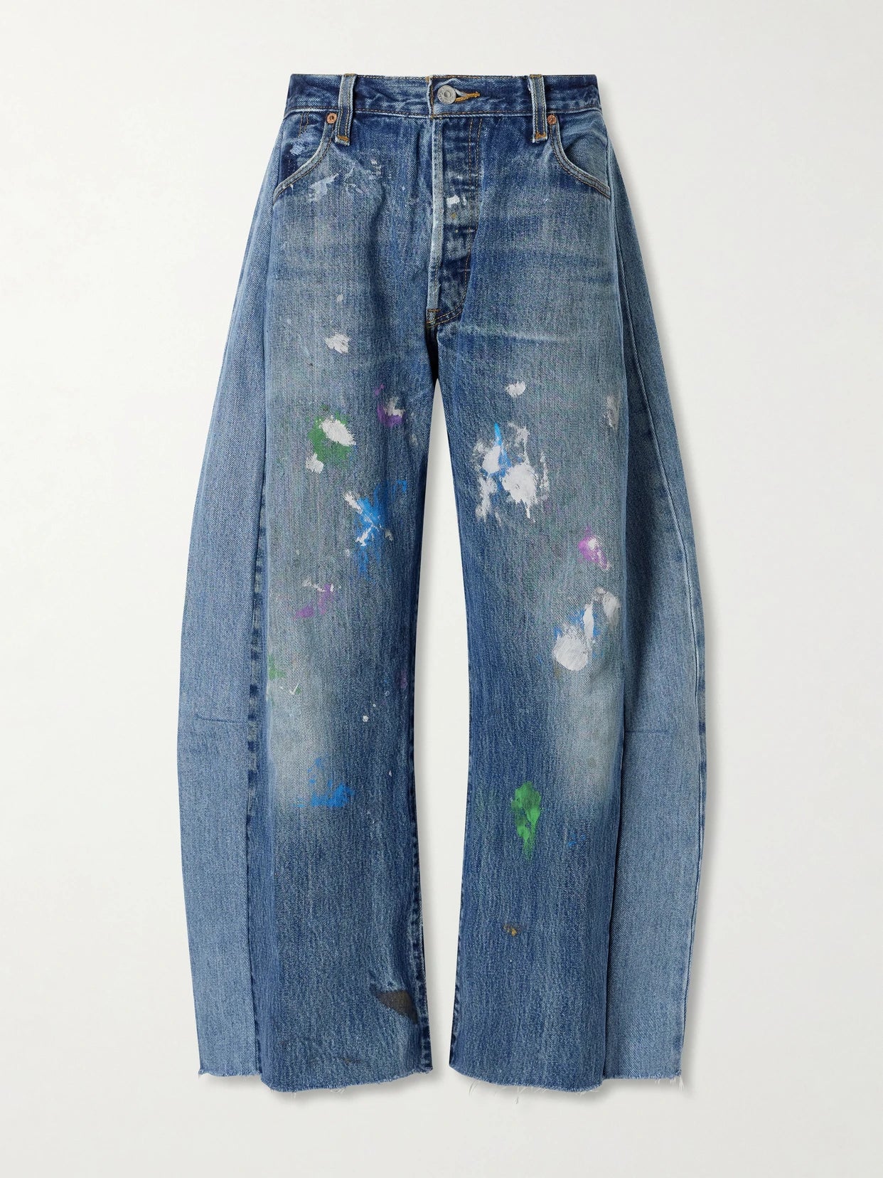 Vintage Lasso Distressed Frayed Paneled Paint-splatter Wide-leg Jeans