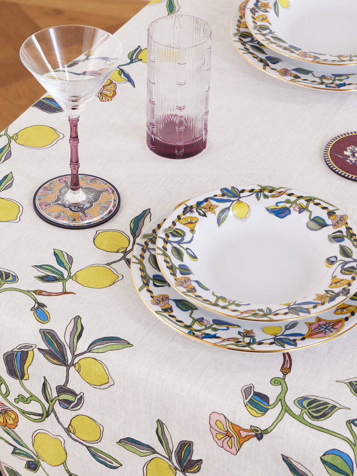Image of Tableware. Product name - Large Printed Linen Tablecloth in White colour by brand - La DoubleJ