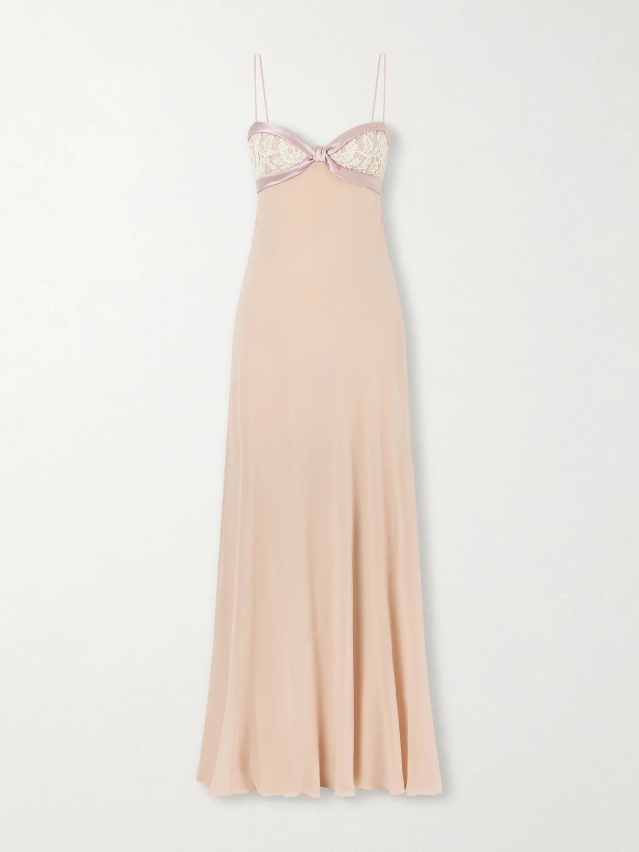 Lace- And Satin-trimmed Silk-georgette Gown