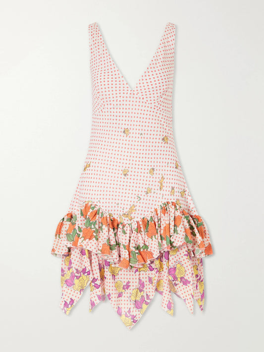 Pajaritos Y Rosas Ruffled Cotton Mini Dress