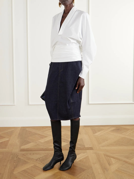 Image of Boots. Product name - Collant 45 Leather Knee Boots in Black colour by brand - Jacquemus