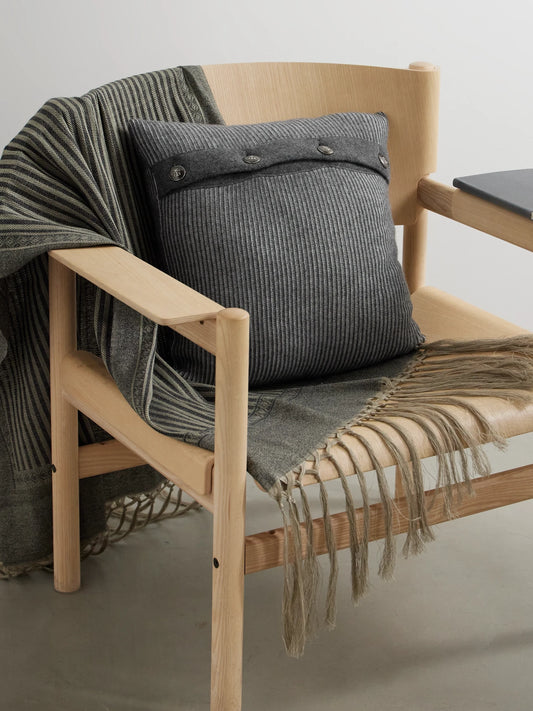 Image of Chair & Sofa Cushions. Product name - Button-detailed Ribbed Cashmere Cushion in Gray colour by brand - Brunello Cucinelli