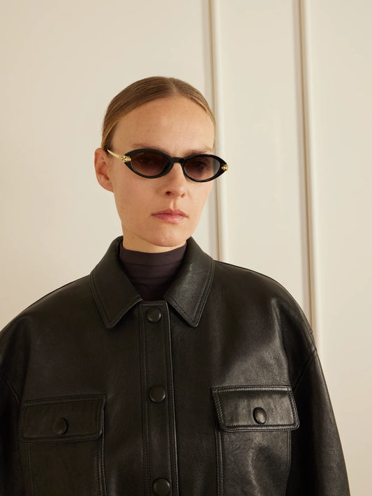 Image of Sunglasses. Product name - Panthère De Cartier Oval-frame Acetate And Gold-tone Sunglasses in Black colour by brand - Cartier Eyewear