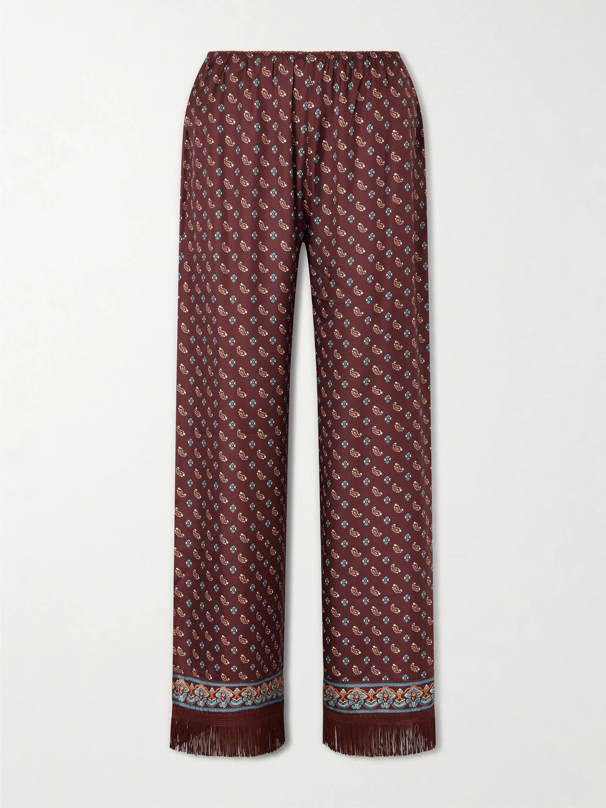 DÔEN Lavon Fringed Printed Silk-blend Satin Wide-leg Pants