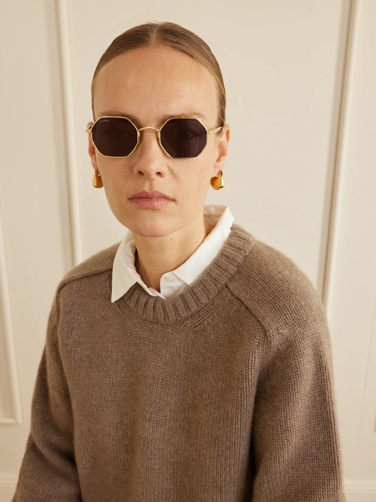 Image of Sunglasses. Product name - Octagon-frame Gold-tone Sunglasses in Multi colour by brand - Cartier Eyewear