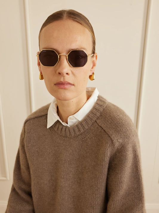 Image of Sunglasses. Product name - Octagon-frame Gold-tone Sunglasses in Multi colour by brand - Cartier Eyewear
