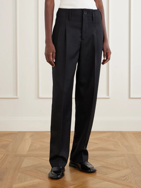 AMI PARIS Pleated Wool-gabardine Wide-leg Pants