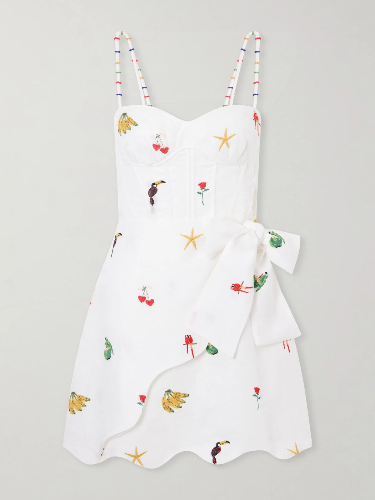 Farm Rio Cool Day Scalloped Embroidered Linen Mini Dress