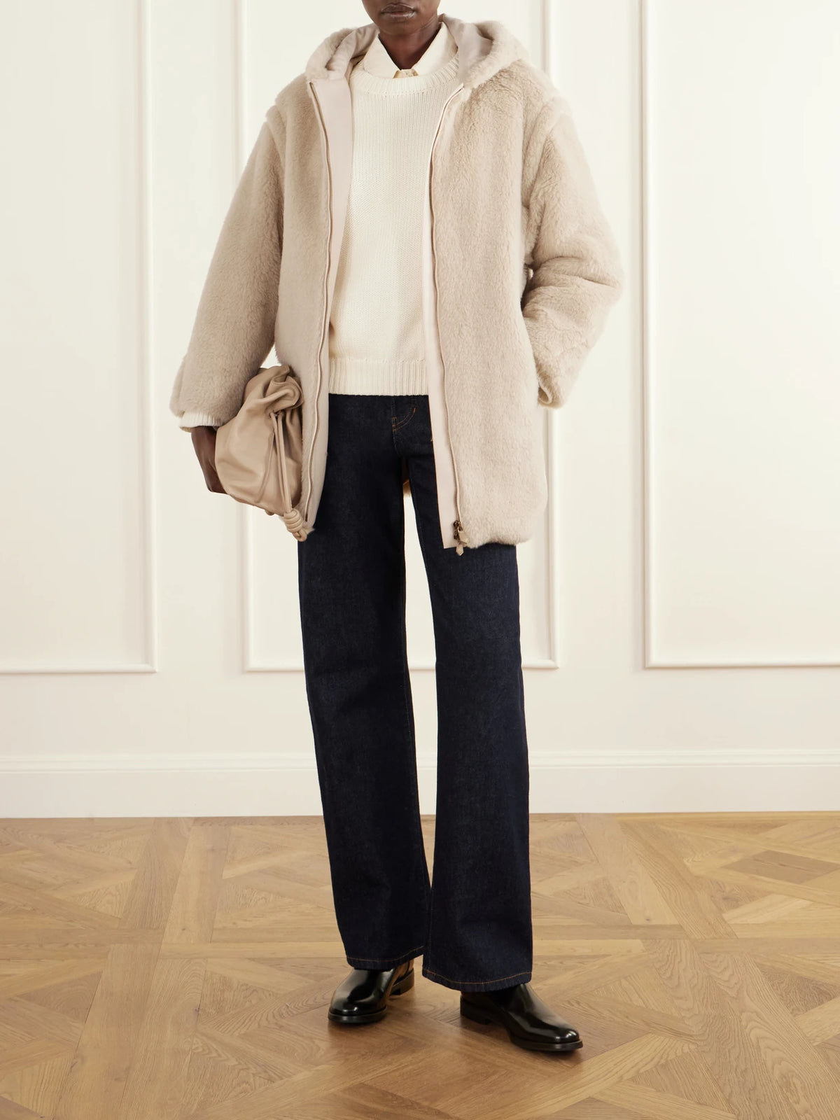 Image of Coats & Jackets. Product name - Spadino Teddy Hooded Alpaca, Wool And Silk-blend Coat in Beige colour by brand - Max Mara