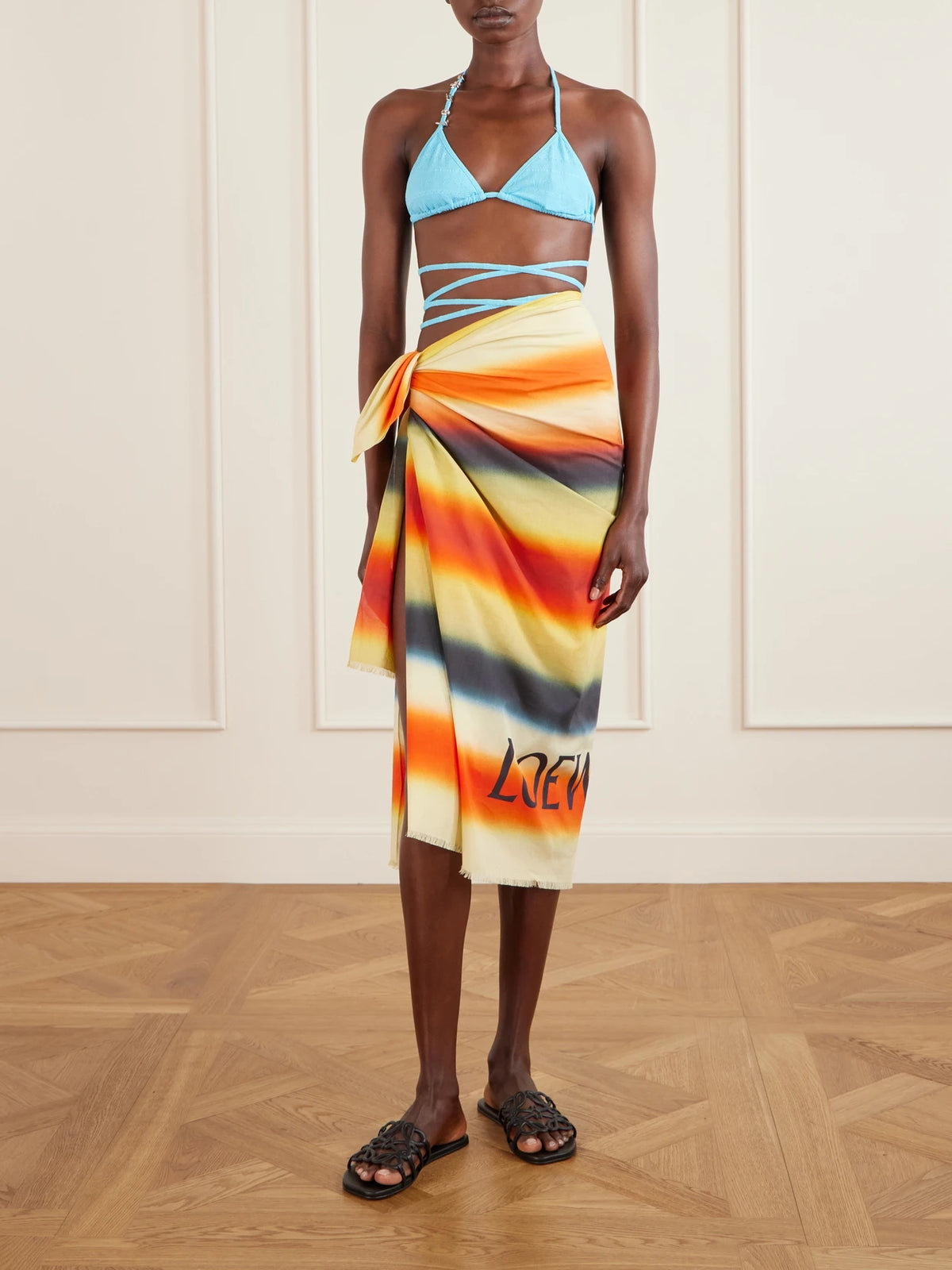 + Paula's Ibiza Fringed Striped Cotton-voile Scarf
