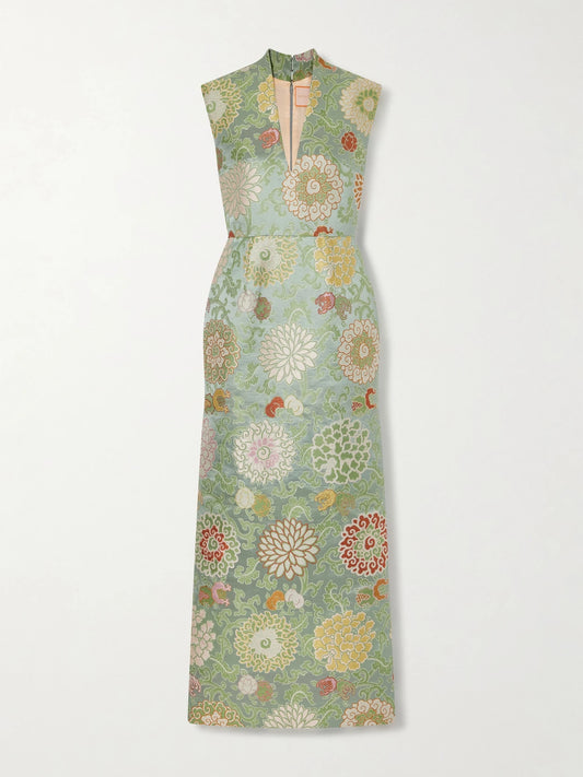 Image of Dresses. Product name - Praga Embroidered Woven Midi Dress in Lime green colour by brand - Marta Ferri