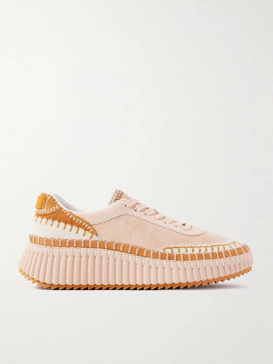 Nama Embroidered Leather-trimmed Suede Platform Sneakers