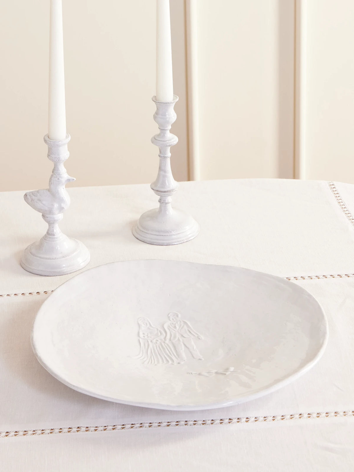 Image of Tableware. Product name - Wedding Engraved Ceramic Platter in White colour by brand - Astier De Villatte