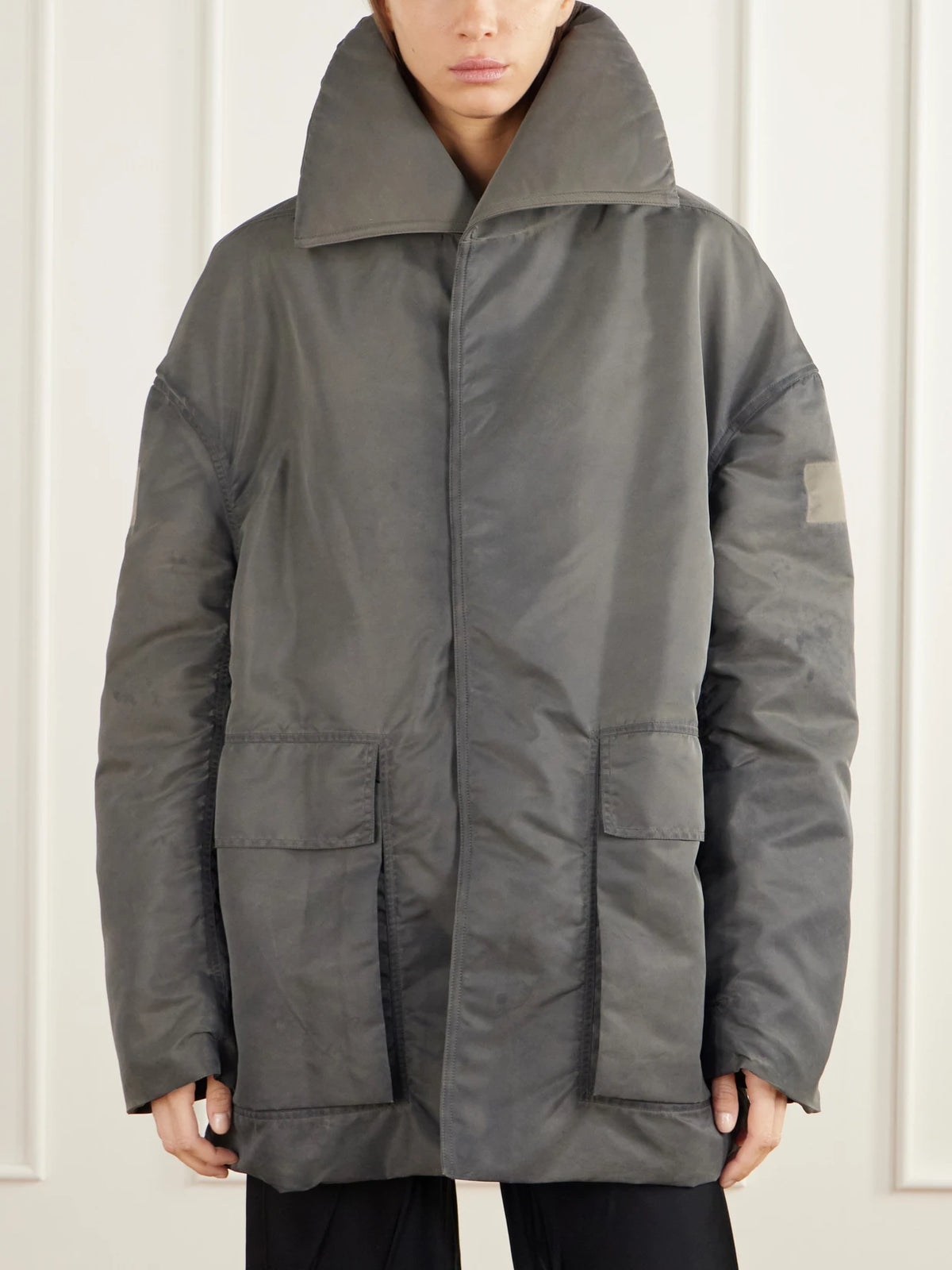 Rick Owens Dracucollar Oversized Distressed Padded Shell Parka