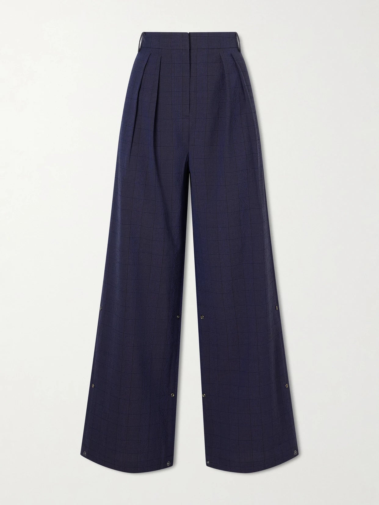 Stella Pleated Checked Wool And Cotton-blend Wide-leg Pants