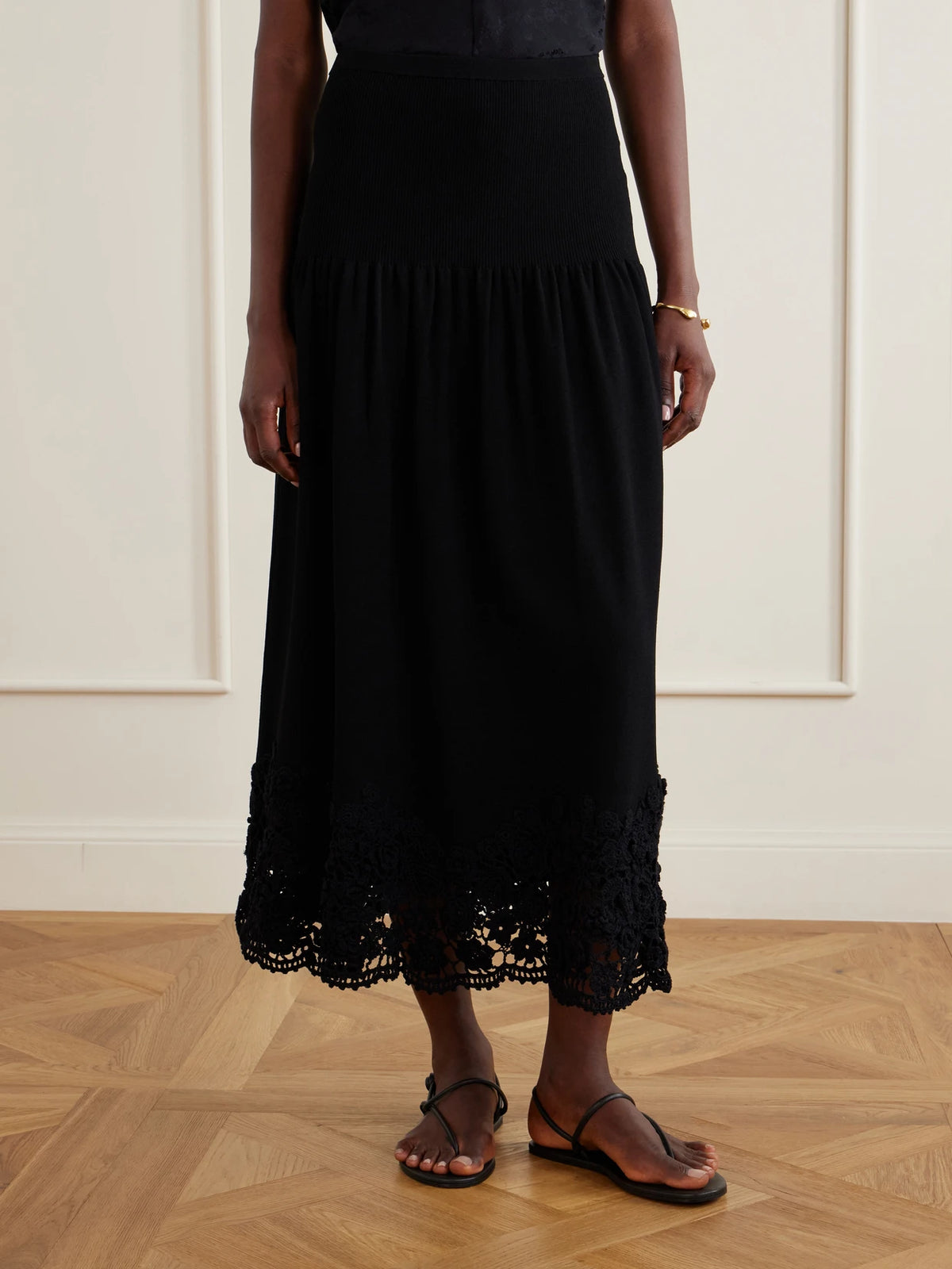 Ulla Johnson Leona Crochet-trimmed Ribbed Midi Skirt