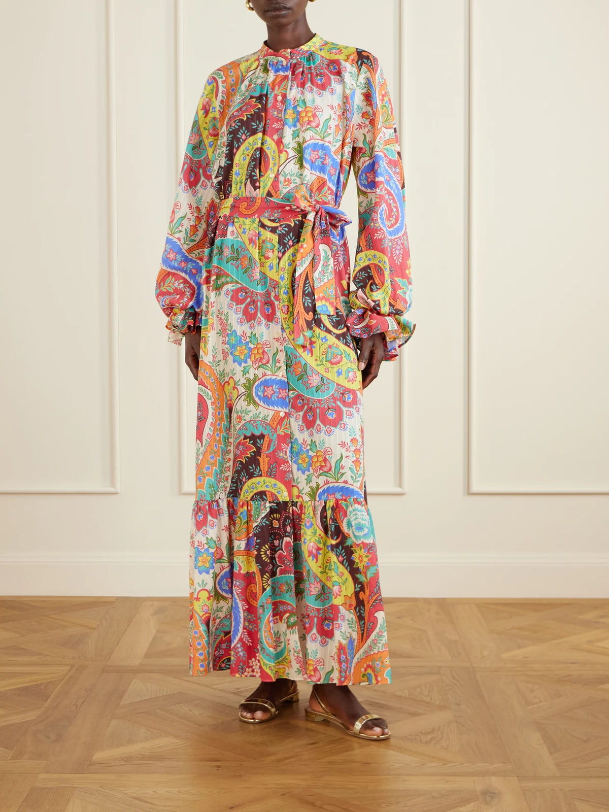 Image of Dresses. Product name - Belted Paisley-print Cotton-voile Maxi Shirt Dress in Multi colour by brand - Etro