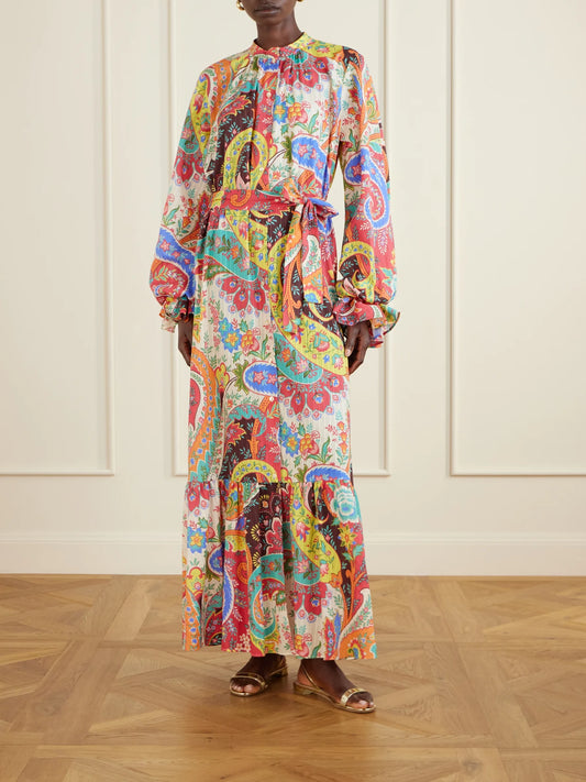 Image of Dresses. Product name - Belted Paisley-print Cotton-voile Maxi Shirt Dress in Multi colour by brand - Etro