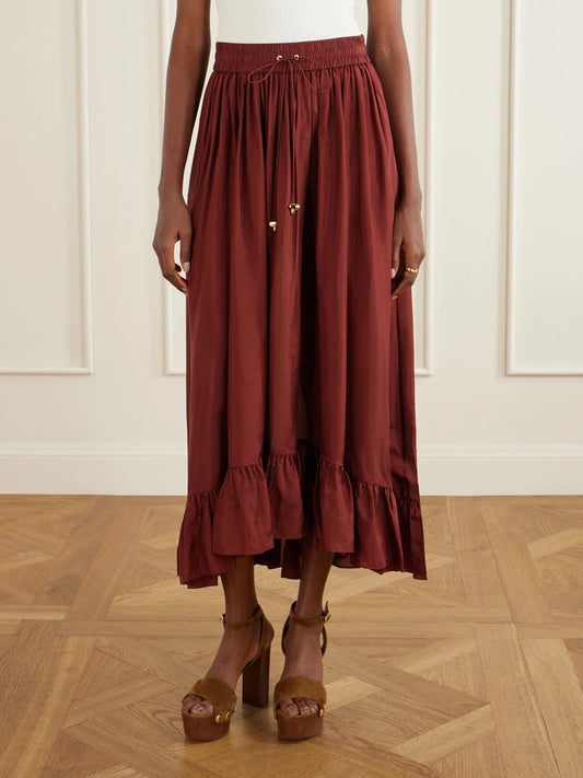 Aster Ruffled Silk Maxi Skirt