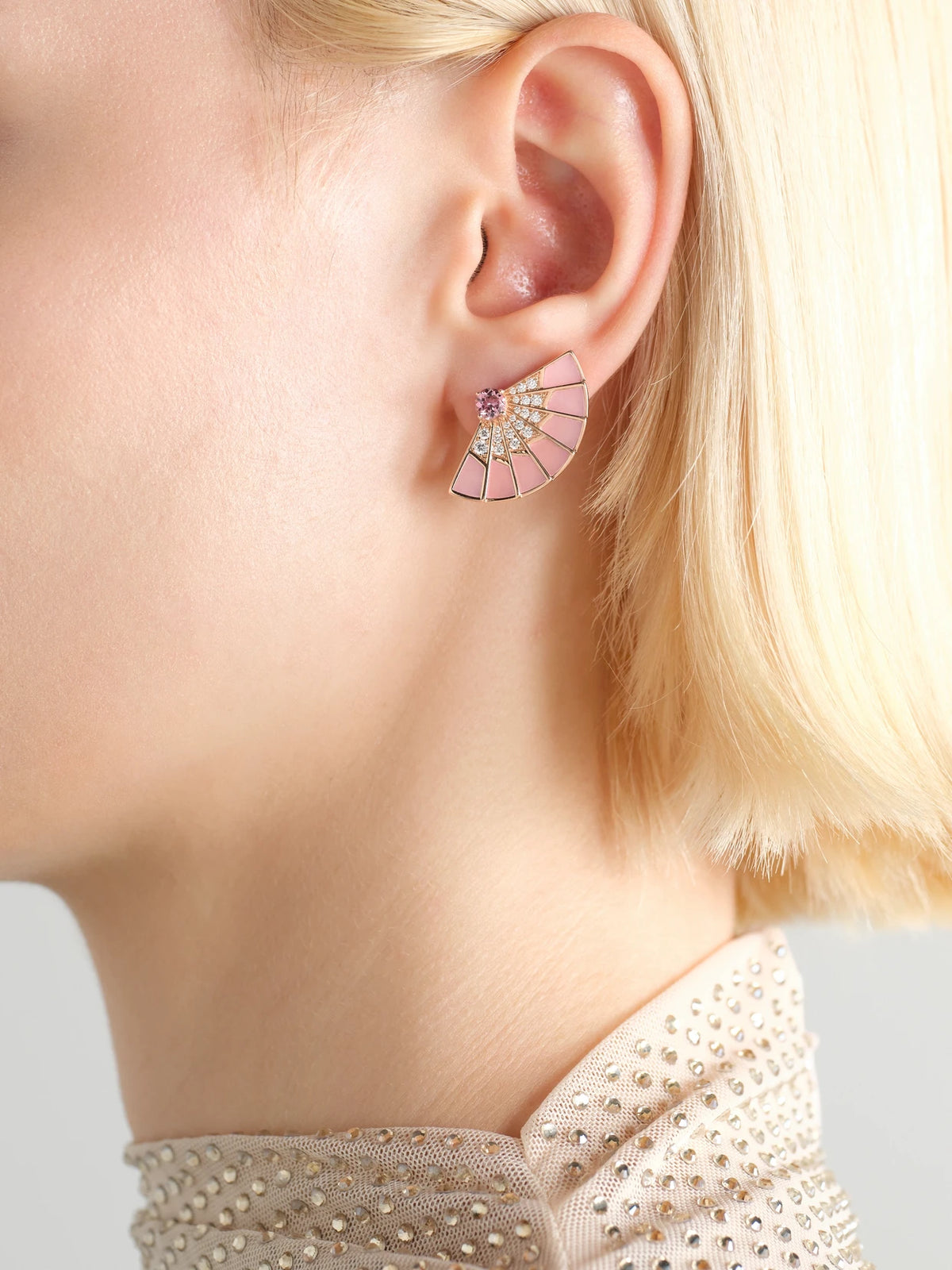 Image of Earrings. Product name - Fanfare Symphony 18-karat Rose Gold Multi-stone Earrings in Multi colour by brand - Garrard
