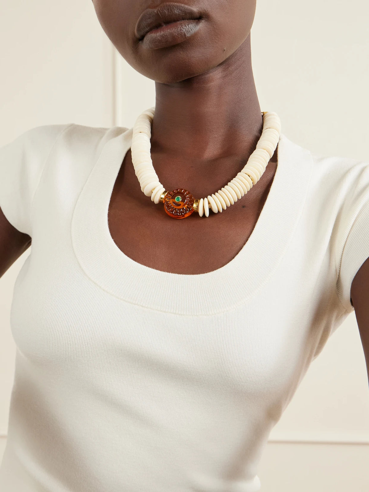 Marisol Gold-plated Bone, Glass And Chrysoprase Beaded Necklace