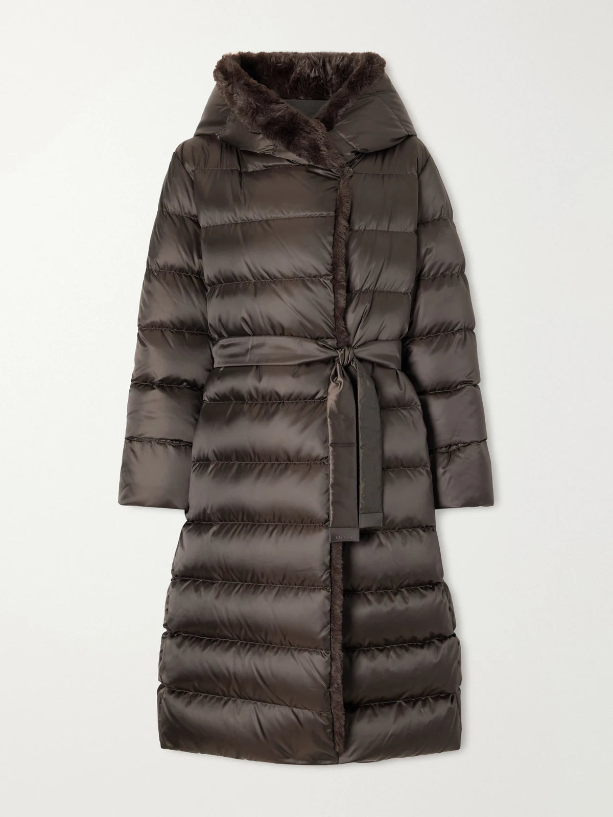 Max Mara Medusa Hooded Belted Quilted Plush-trimmed Shell Down Coat
