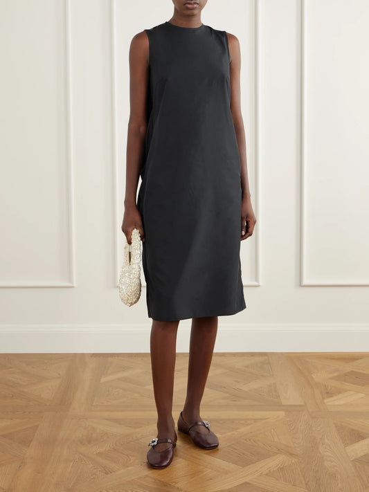 Image of Dresses. Product name - Feero Faille Midi Dress in Black colour by brand - Cecilie Bahnsen