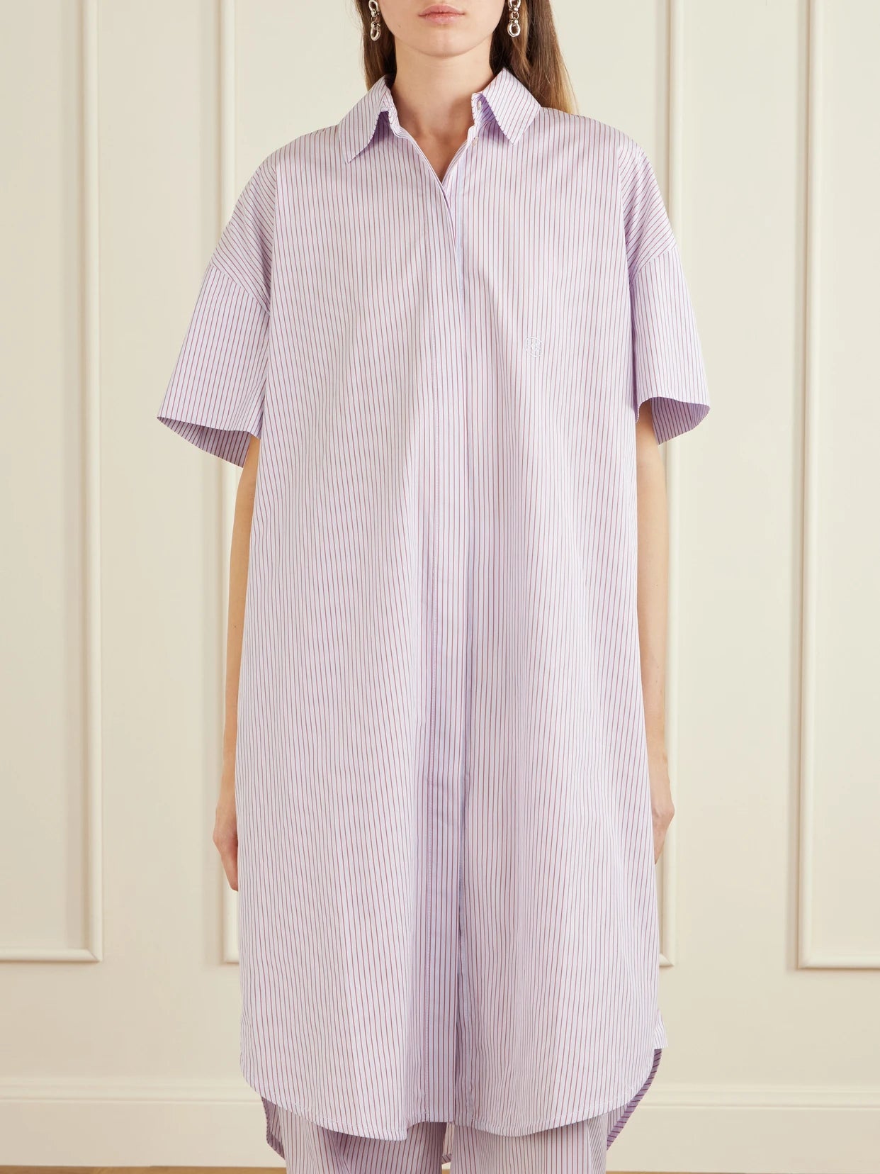 Anu Embroidered Striped Organic Cotton-poplin Midi Shirt Dress