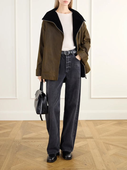 Image of Coats & Jackets. Product name - Country Corduroy-trimmed Cotton-gabardine Jacket in Brown colour by brand - TOTEME
