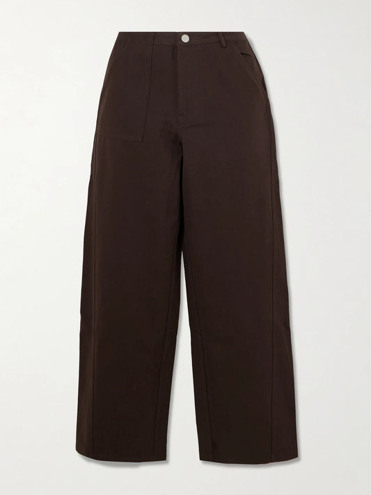 Image of Jeans. Product name - Pocket Organic Wide-leg Jeans in Dark brown colour by brand - Deiji Studios