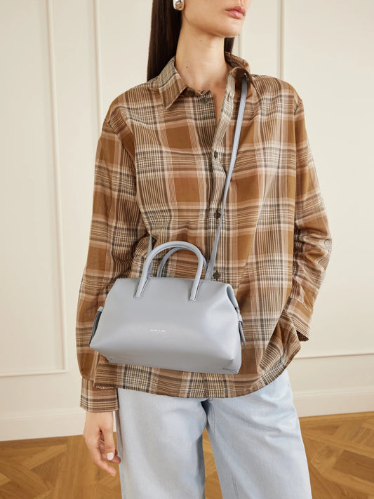 Image of Bags. Product name - The Stockholm Small Full-grain Leather Shoulder Bag in Light blue colour by brand - DeMellier