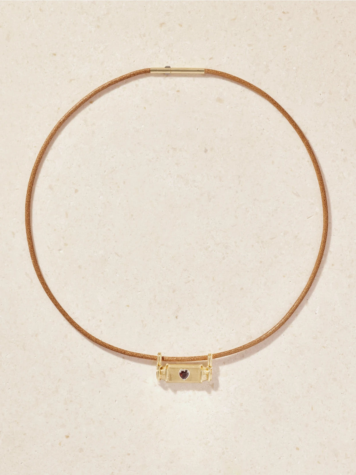 Marie Lichtenberg Clover Smash Locket 18-karat Gold, Garnet And Leather Necklace