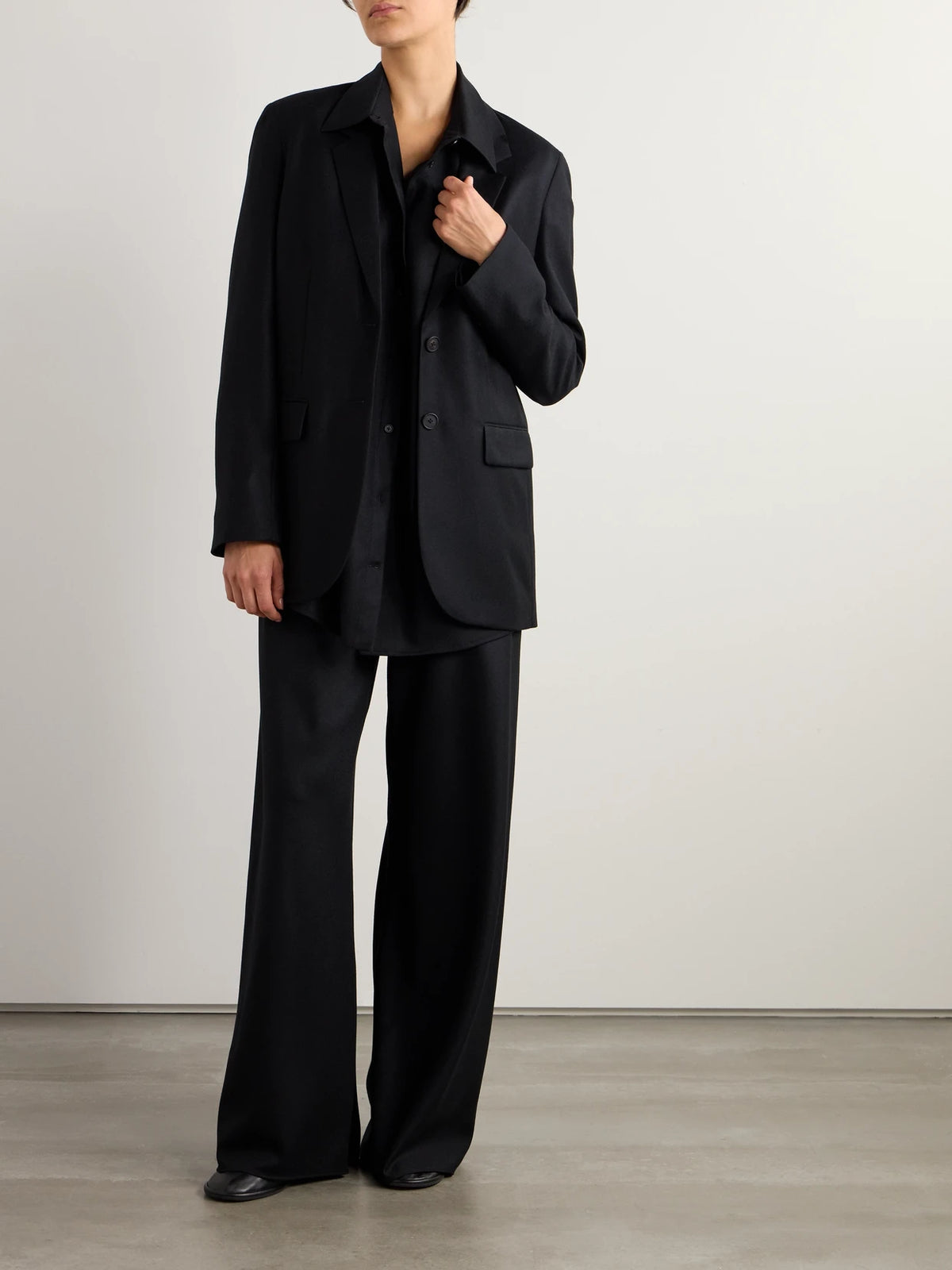 Image of Coats & Jackets. Product name - Essentials Dustina Wool-flannel Jacket in Black colour by brand - The Row