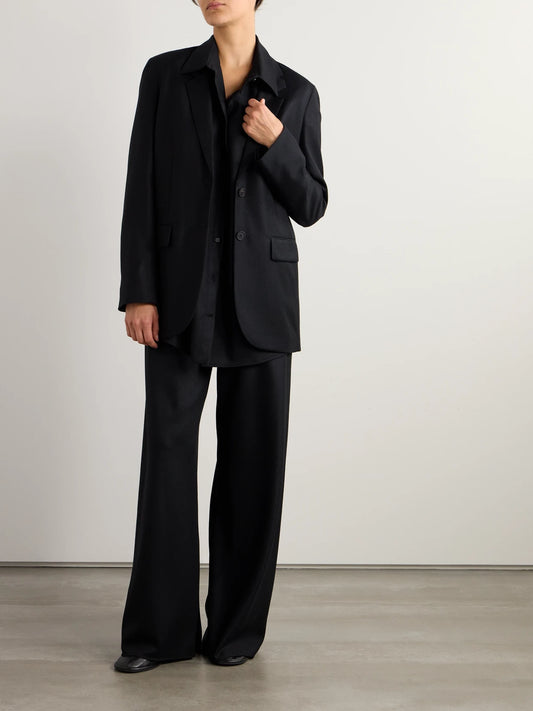 Image of Coats & Jackets. Product name - Essentials Dustina Wool-flannel Jacket in Black colour by brand - The Row