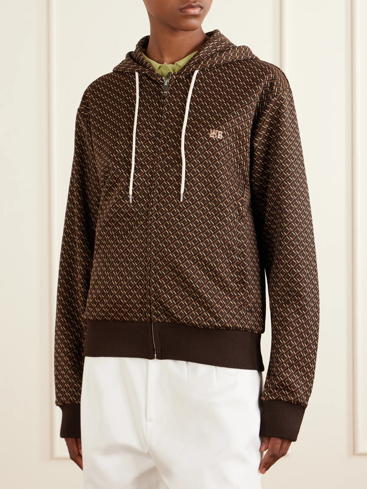 Logo-embroidered Jacquard-knit Zip-up Hoodie