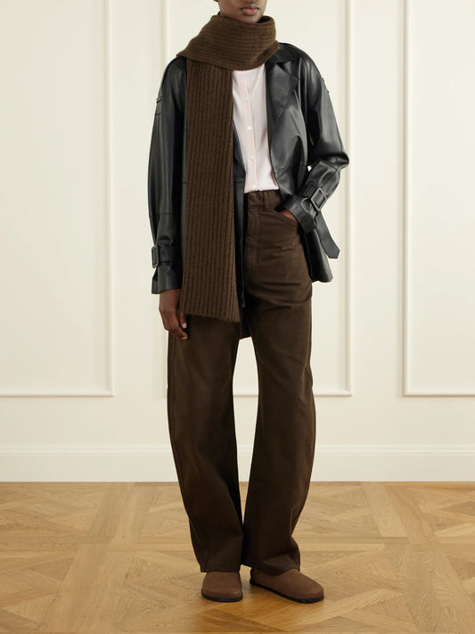 Image of Scarves & Shawls. Product name - Nancy Ribbed Cashmere Scarf in Brown colour by brand - Arch4