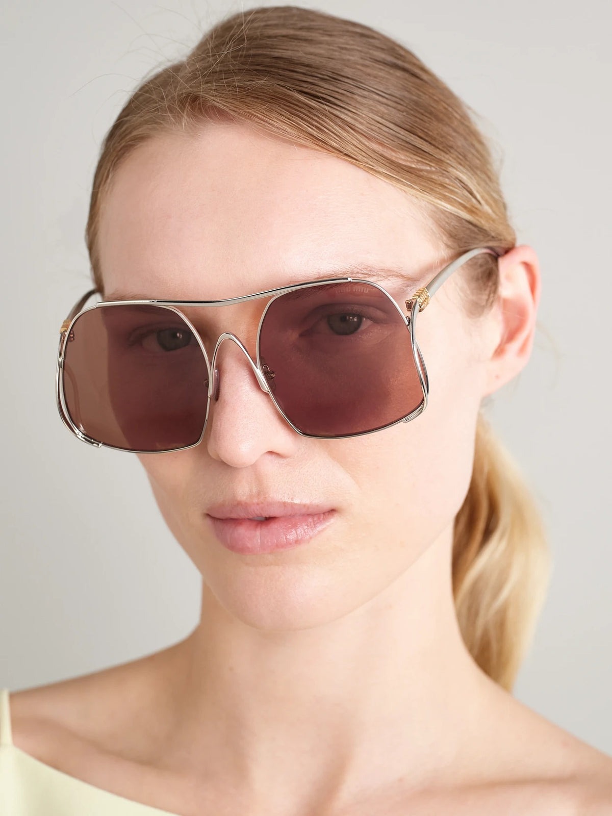 Image of Sunglasses. Product name - Square-frame Silver-tone Sunglasses in Multi colour by brand - Miu Miu Eyewear