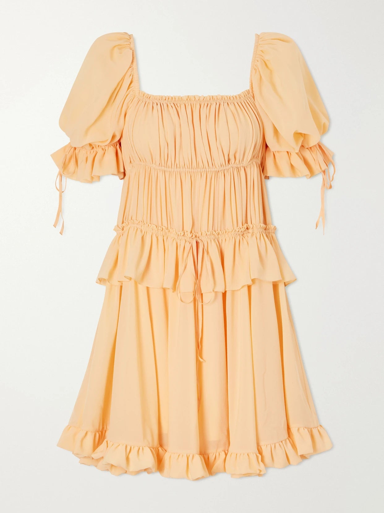 Shirred Tiered Silk Georgette Mini Dress