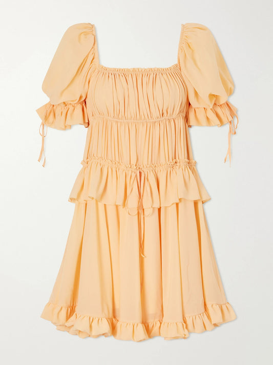 Shirred Tiered Silk Georgette Mini Dress