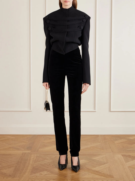Image of Coats & Jackets. Product name - York Cord-detailed Crepe Jacket in Black colour by brand - KHAITE