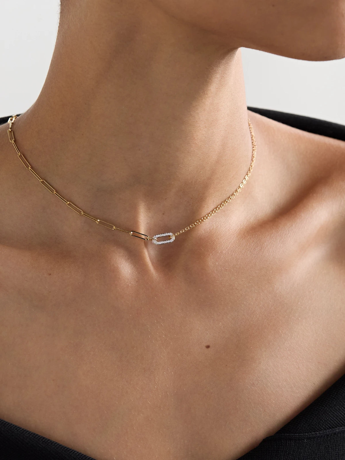 Image of Necklaces. Product name - 18-karat Yellow And White Gold Diamond Necklace in Multi colour by brand - Yvonne Léon