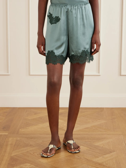 DÔEN Irsa Lace-trimmed Silk Shorts